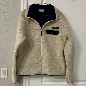 Columbia Cream and Navy Sherpa Full Zip Jacket